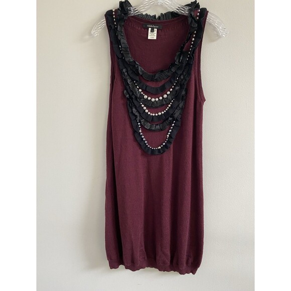 NANETTE LEPORE 100% Merino Wool Burgundy Sleeveless Knit Sweater Dress Small - Picture 2 of 6